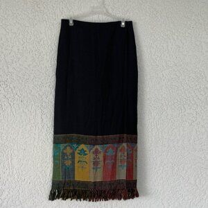Dana Buchman Black Maxi wrap Skirt with Multicolor Hem size 8